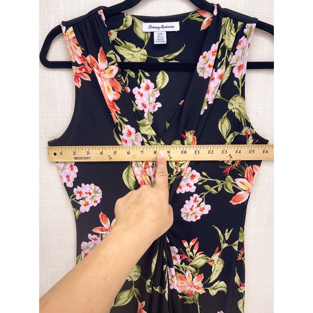 Tommy Bahama Black Floral Twist Front Maxi Dress S Sleeveless V-Neck Tropical - Picture 6 of 9